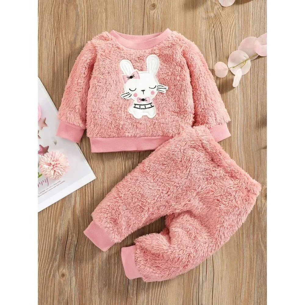 NWT SHEIN Baby‎ Cartoon Embroidery Pullover & Sweatpants Size 18-24M Color Pink